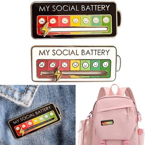 My Social Battery Mood Brooch Pin Funny Interactive Enamel Badge Pins Gift - Picture 8 of 10