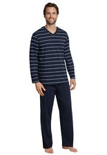Schiesser Herren Pyjama ohne Bündchen Schlafanzug lang Nachtwäsche Baumwolle