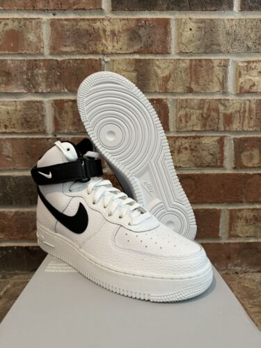 New 9.5 Nike Air Force 1 High '07 Shoes Retro White Black Strap CT2303-100 Men