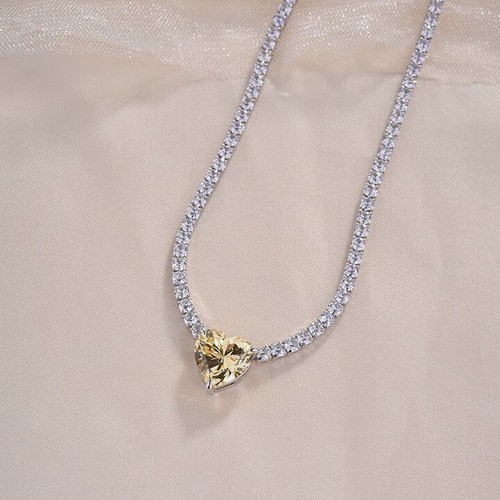 Gorgeous Yellow Sapphire Heart Cut Pendant with Necklace In 925 Sterling Silver - Picture 4 of 6