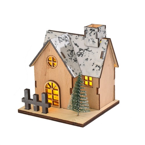 Wood Christmas Wooden House Gifts Ornaments Gift LED Up Building Decoration - Picture 12 of 14