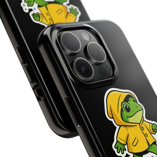 Cute Phone Case, Frog With A Raincoat, Animal Gift, Tough Black iPhone Case Gift - 第 19/81 張圖片