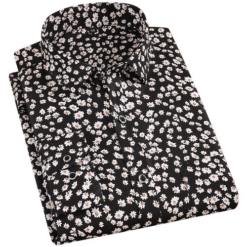 Men's Floral Print Shirt Male Long Sleeves Casual Slim Fit Outdoor Travel Shirts - Picture 3 of 23