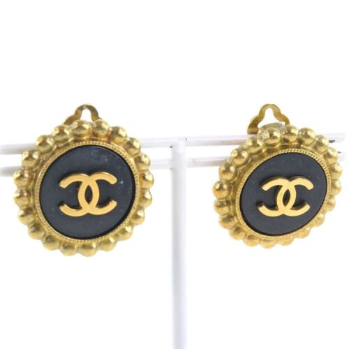 Chanel Coco Mark Vintage 95P Earrings Gold Plated Black Ladies Fashion  Jewelry | eBay