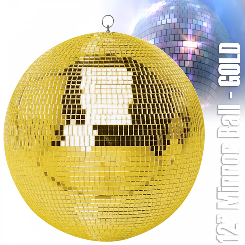Gold Glitz Mirror Dance Disco Party DJ Ball Decor 300mm 12" Golden Mirrorball - Image 2 of 3