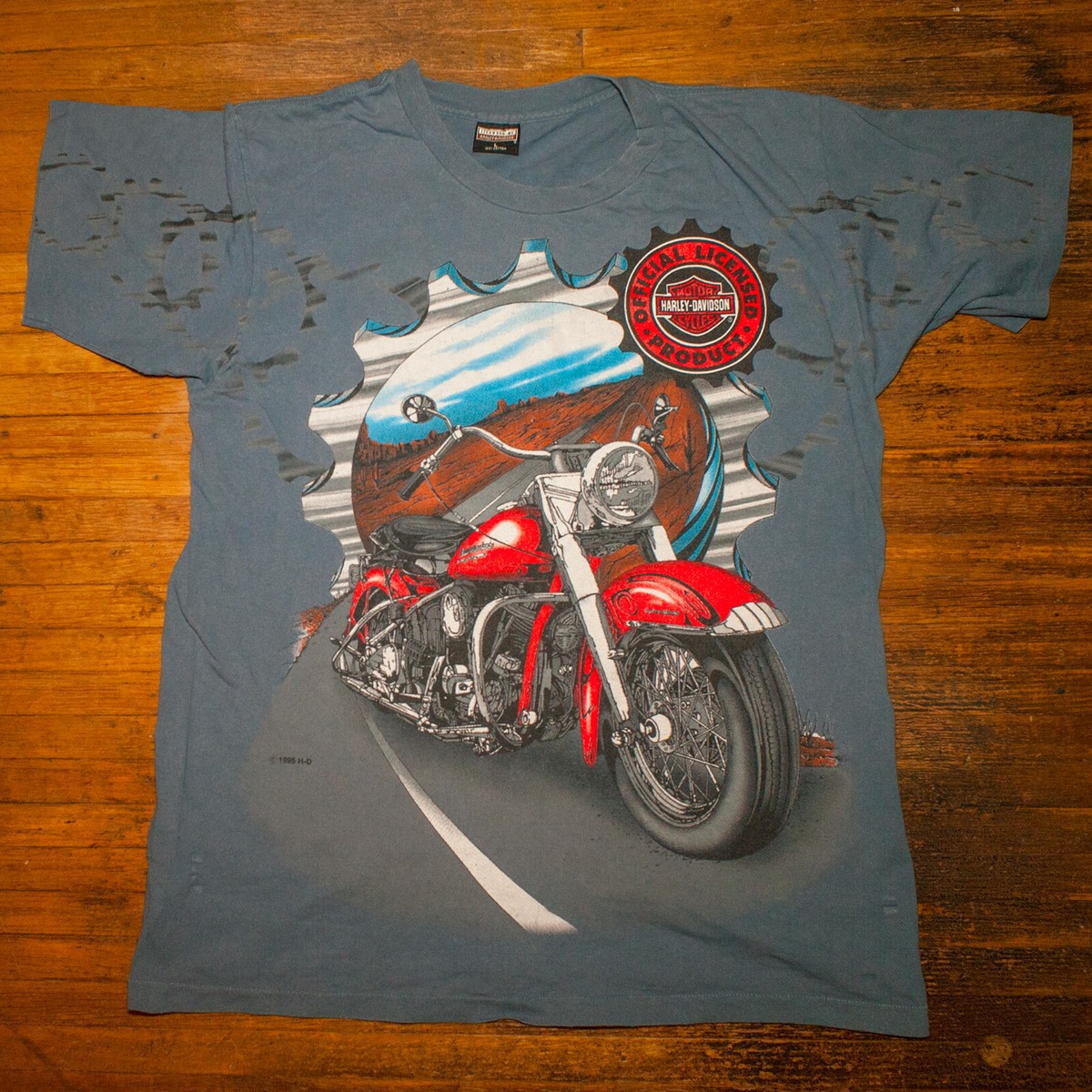 Vtg 90s All Over Print Harley Davidson T Shirt Single Stitch