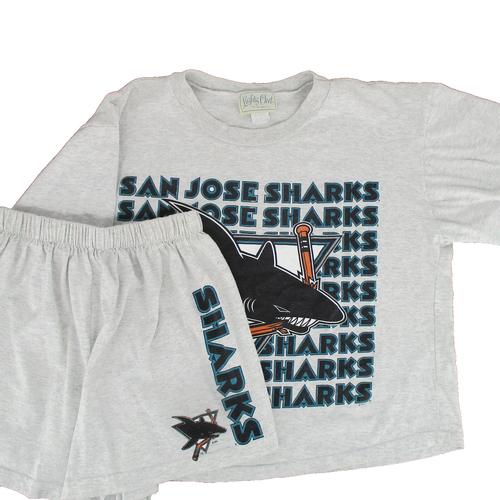 Vintage 90s Crop Boxy T Shirt & Shorts Set San Jose Sharks All Over Logo USA