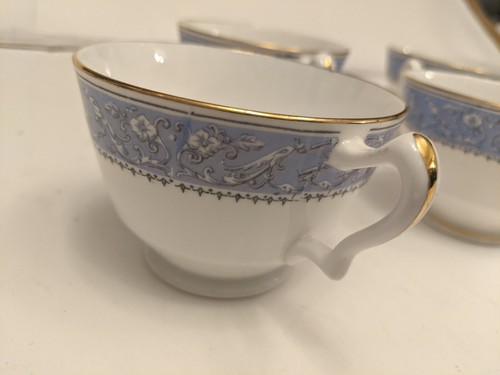 Vintage Crown Staffordshire Hollyhocks Teeset Tassen Teller weiß blau antik - Bild 11 von 23