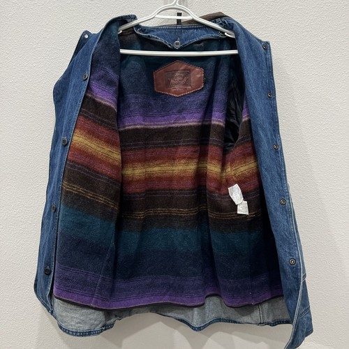 Vintage 80s Woolrich Denim Coat Wool Blanket Lined Jacket Mens Size Med USA Made - Imagen 10 de 24