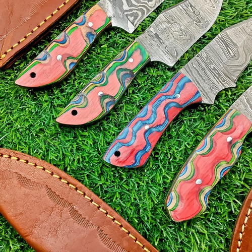 4 Pcs Damascus Blade Skinner Knives Set | 6" | Hard Wood, Leather Sheath IT-1736 - Picture 6 of 8