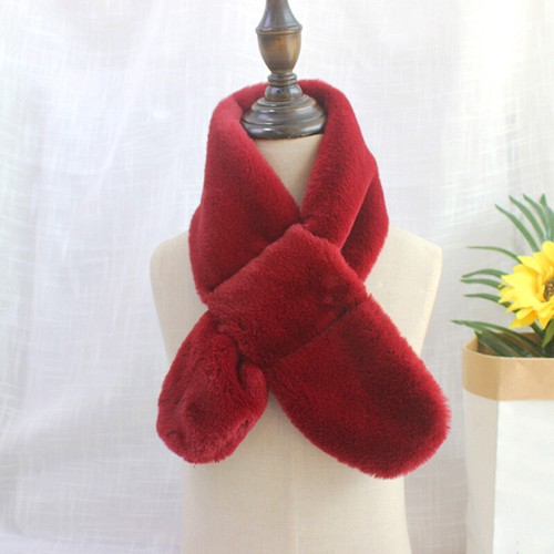 Kids Scarf Solid Color Winter Thickened Faux Rabbit Fur Plush Cross - Bild 8 von 28