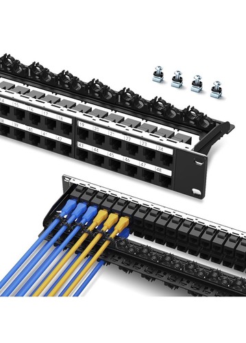 48 Port Patch Panel Cat6 19” Rack & Wall Mount Ethernet UTP Keystone Patch Panel - Afbeelding 1 van 7