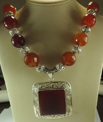 Collar de cornalina grande llamativo joyería de plata de ley - Imagen 5 de 5