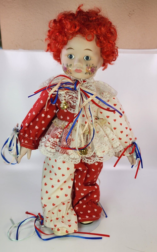 Bambola pagliaccio vintage anni 90 capelli ricci rossi 15" con testa in ceramica mani e piedi corpo morbido - Foto 14 di 19