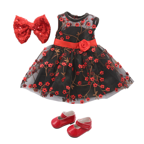 Juego de 3 piezas de vestido de flores de encaje y lazo y zapatos para ropa de muñeca American Girl de 18"" - Imagen 11 de 11