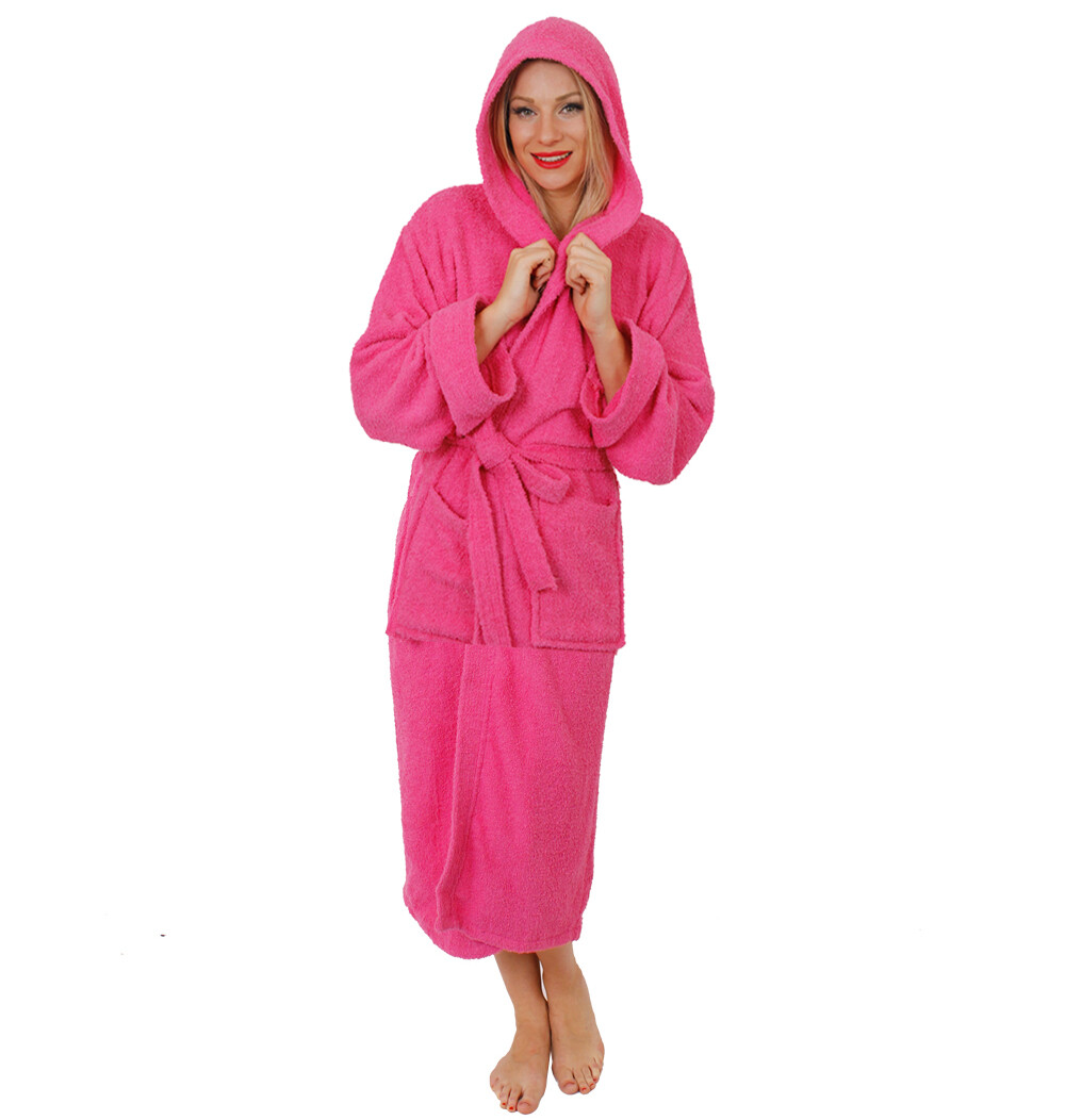PINK HOODED BATHROBE 100 COTTON HEAVY TOWEL UNISEX HOSPITAL GOWN ROBE