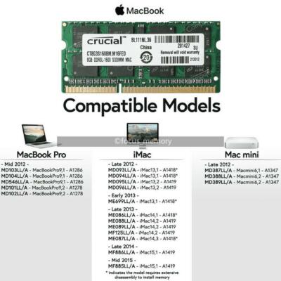 Crucial 8GB PC3L-12800 DDR3L 1600MHz SODIMM Ram APPLE