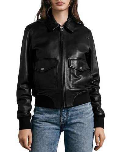 Rag & Bone Icons Andrea Lammlederjacke Damen schwarz XXS B4HP $ 1095 - Bild 1 von 6