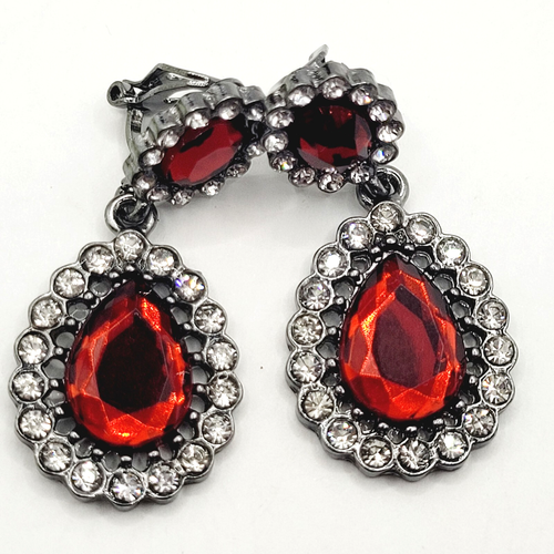 Orecchini costume traforati brillantini strass pendenti goccia ovale goccia rossa - Foto 24 di 24