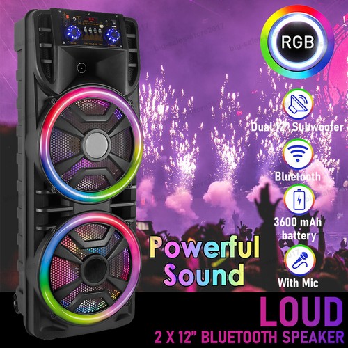 2 x 12" Subwoofer Bluetooth Speaker 2800W Rechargable Party w/LED FM Karaok DJ - Picture 1 of 9