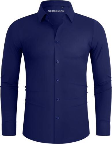Mens Dress Shirts 16-Way Stretch Slim Fit Button Down Shirts Wrinkle Free Shirts - Picture 41 of 42