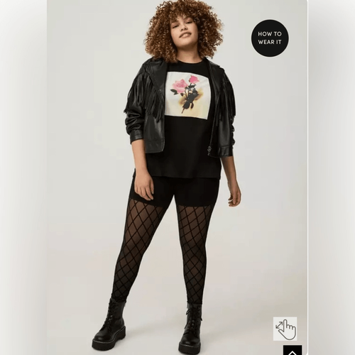 Torrid volle Länge Signature Taille beflockte Mesh Leggings (Diamant) in Schwarz 3X
