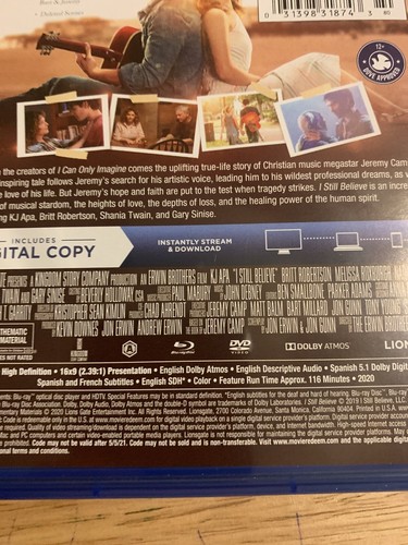 I Still Believe (Blu-ray Disc, 2020)Authentic US Release - Imagen 7 de 10