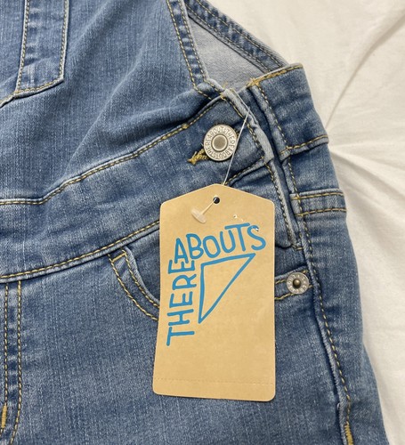 NWT! Thereabouts Denim Bib Overalls Girl's 8 Regular; Skinny Leg; Super Stretch - Picture 7 of 12