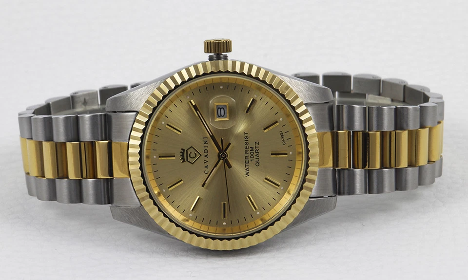 LEONARDO CAVADINI Herrenuhr massiv Edelstahl bicolor Lupe Schraubkrone CV-332J - Bild 3 von 4