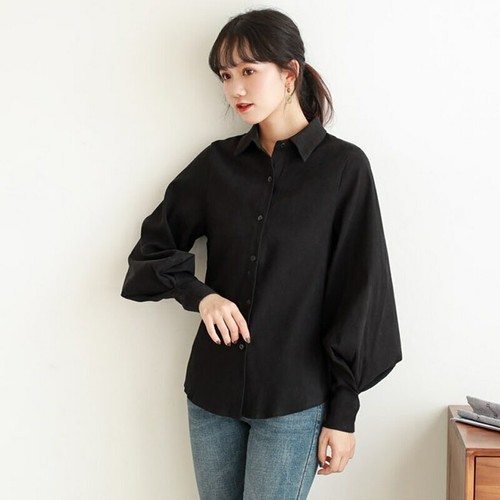 Vintage Women Puff Sleeve Button Down Shirt Ladies Casual Loose Shirt Blouse Top - Bild 2 von 9