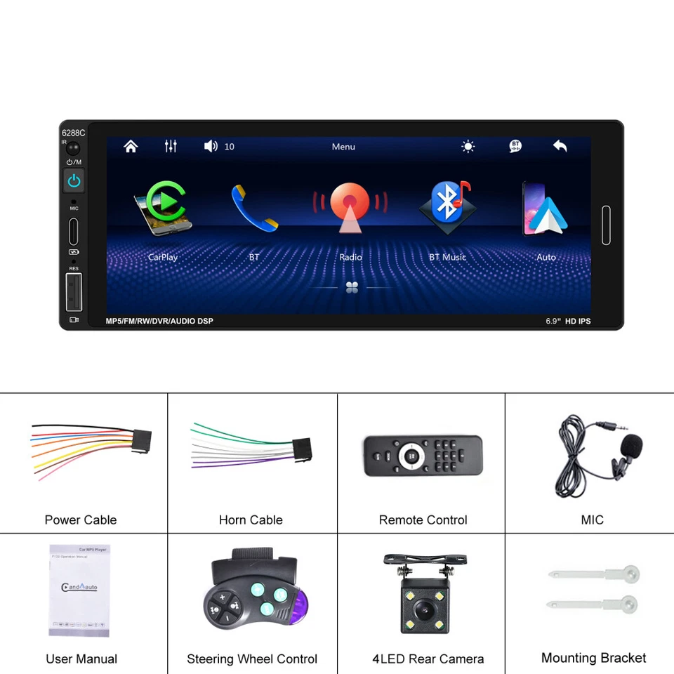 Autoradio 1 DIN Mit Bildschirm Apple Carplay USB Bluetooth Music FM RDS + Kamera - Bild 2 von 4