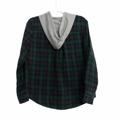 Boys Green Plaid Sweater Hooded Full Button Long Sleeve Drawstring Polyester S - Picture 7 of 7