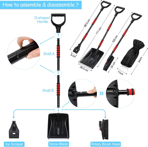 Snow Shovel Kit Removal Tools - 5 in 1 Foldable Car Snow Shovel + Snow Brush + I - Picture 2 of 12