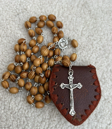 Religious Leather Wallet Rosary Prayer Beads Reliquary Jerusalem Terra Mediation - Picture 10 of 13