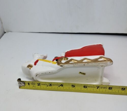 VINTAGE SANTA SLEIGH & REINDEER PLANTER CHRISTMAS Gold Trim Decor Taiwan - Picture 8 of 13