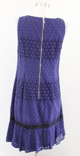 Vestido Karl Lagerfeld Azul Marino Negro Ojales Encaje Dobladillo Talla 10 Vaina - Imagen 5 de 6