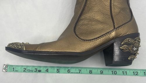 VTG Michael Shannon Pebble Bronze Leather Bling Accent Cowgirl Boots Womens 8.5M - Picture 13 of 20