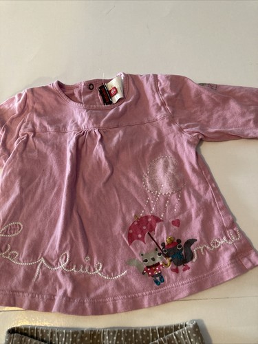 Catimini Baby Girl Outfit - Pink Top, Gray Polka Dot Pants - Naartjie Kids 18 M - Picture 2 of 8