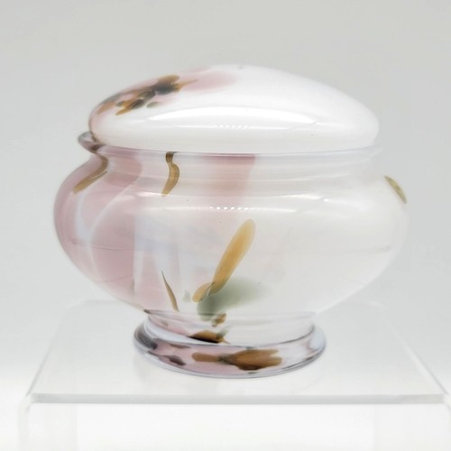 Danish Blown Glass Trinket/Powder Jar 24% Lead Crystal Reverse Painting Signed - Picture 2 of 10