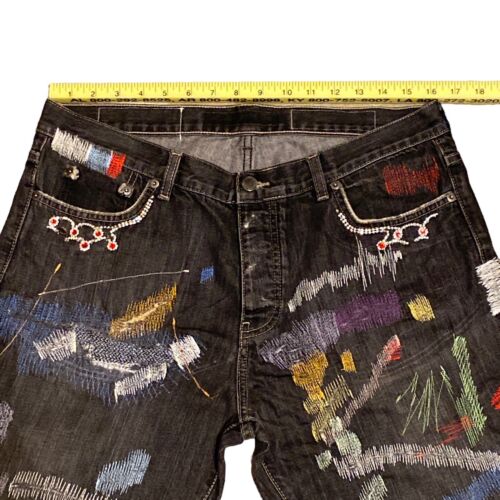 Jessa Jean Black Jeans Pants Stitching Patches Bling 2018 Size 34x32 6/8 Custom - Picture 11 of 12