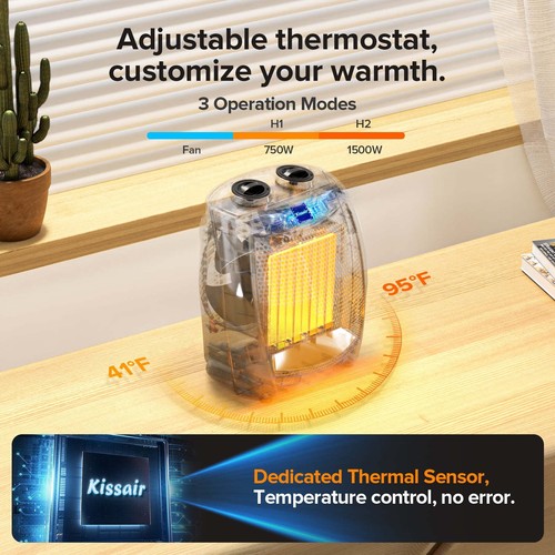 750W/1500W Space Heater - ETL Certified, Silent Heating, V-0 Flame Retardant - Picture 6 of 7