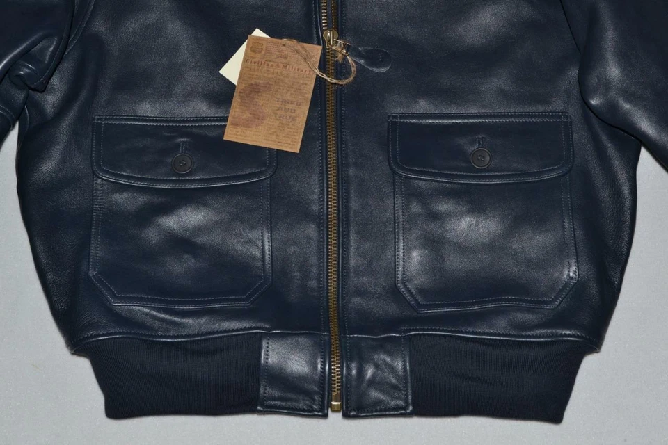 SCHOTT NYC G1SC Lambskin Wings of Gold G-1 Flight Jacket NAVY BLUE  AUTHENTIC - Image 3 of 4