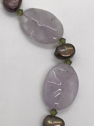 Amethyst and Pearl Necklace Green Crystal Accents 19" Toggle Clasp - Picture 4 of 11