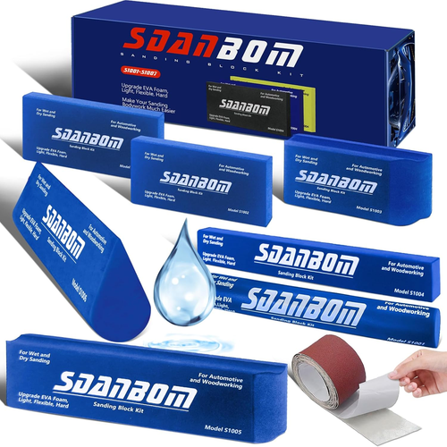 Sanding Block Kit 7PC with Tearblock and Sandpaper - Wet or Dry Auto Body Sandin - Picture 11 of 12