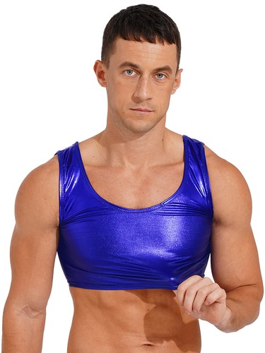 Men's Top Shiny Glossy Metallic Long Sleeve/Sleeveless T-shirt Party Club-wear - Picture 109 of 148