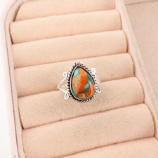Natural Spiny Oyster Gemstone 925 Sterling Silver Handmade Jewelry Ring For Wife