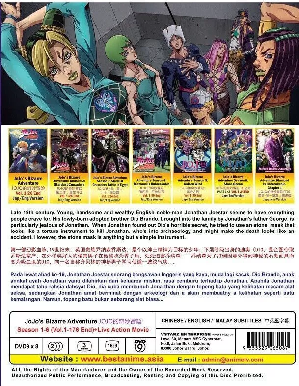 JoJo's Bizarre Adventure DVD (Season 1~6 + Live Movie) with