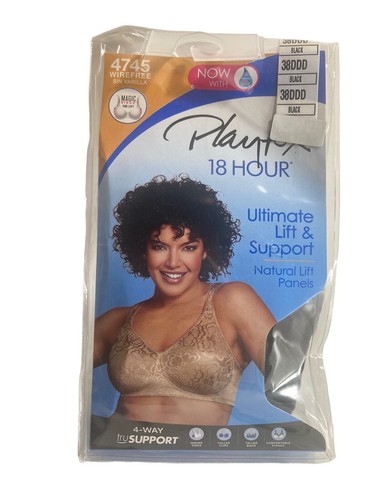 NEW Playtex Black Bra 18 Hour Ultimate Lift Support 38DDD Black Floral #4745 New - Picture 1 of 4