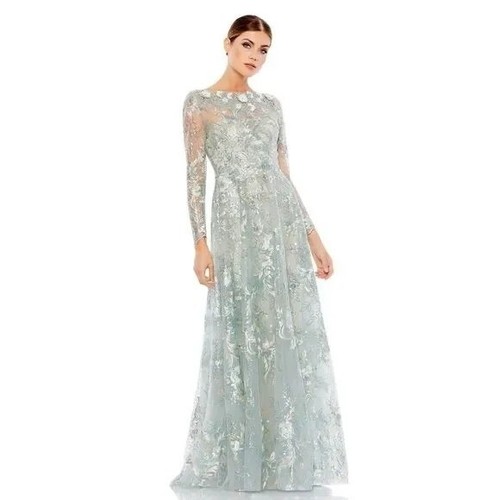 Mac Duggal 67498 Floral Embroidered Illusion Long Sleeve Gown Size 4 NWT - Picture 2 of 9