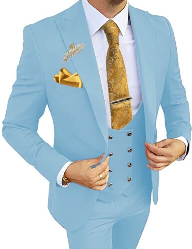 Formal Men 3 Piece Wedding Suits Wedding Suit Costume (Blazer+Pants+Vest) - Picture 130 of 141
